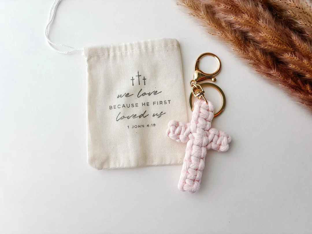 Handcrafted Prayer Cross Keychain with Gift Pouch