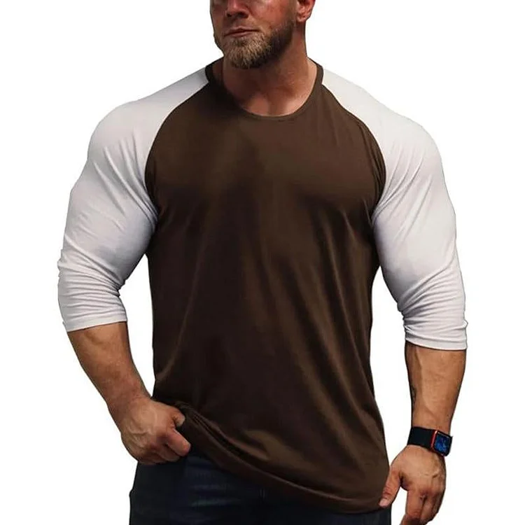 Men's Casual Colorblock Round Neck Raglan Sleeve Long Sleeve T-Shirt