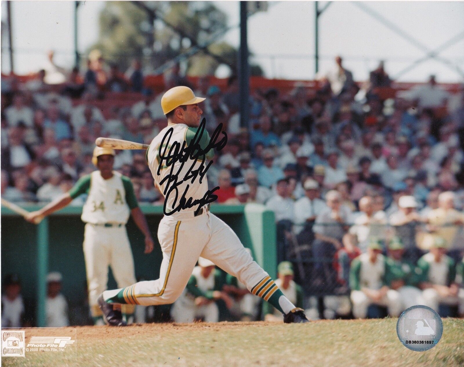 SAL BANDO OAKLAND A'S 72-74 WS CHAMPS ACTION SIGNED 8x10