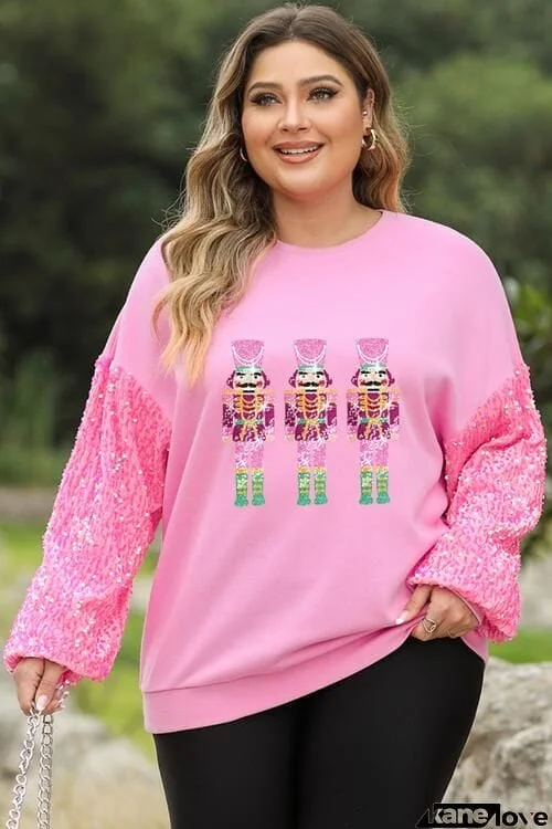 Plus Size Sequin Nutcracker Long Sleeve Sweatshirt