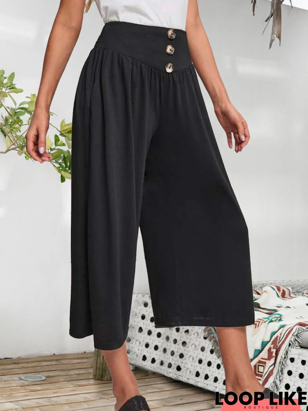 Plain Casual Loosen Wide Leg Pants