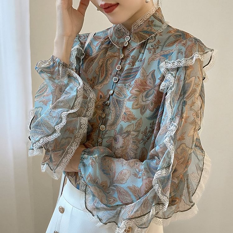 Flower Printed Floral Vintage Shirts & Tops