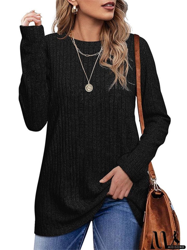 MidiSono - Female Knitwear Solid Ribbed Autumn Winter T-shirts