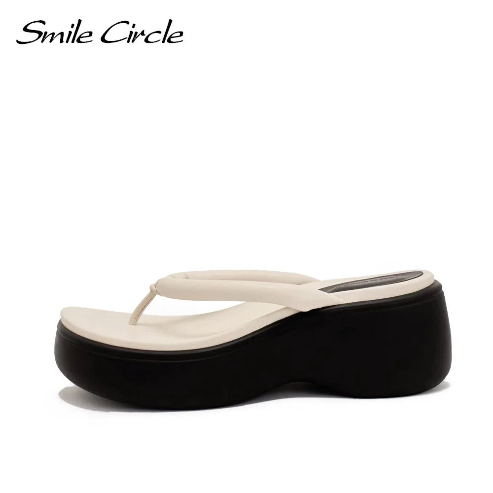 Smile Circle Flip Flops Women Flats Platform Wedges slippers Summer High heels Slippers Comfortable Beach Shoes sandalias