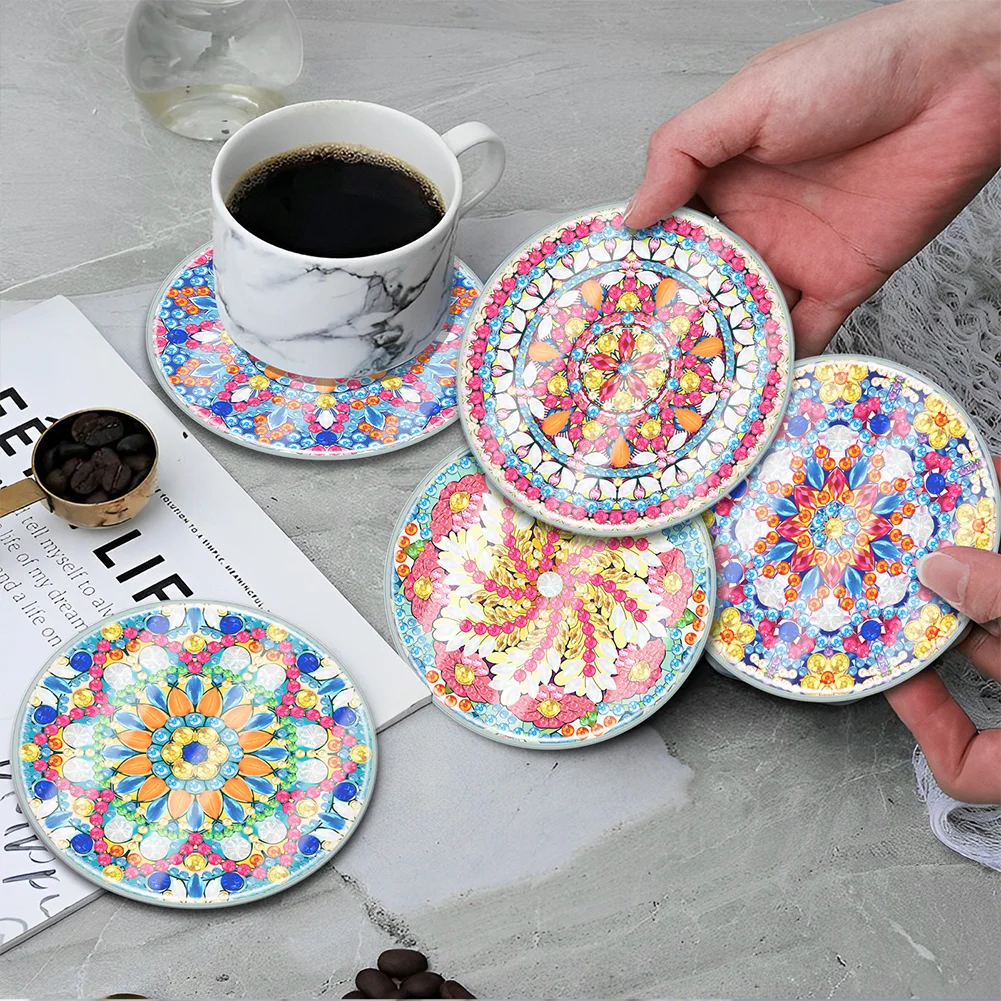 6PCS Special Shape Diamond Painting Art Coaster Kit with Holder