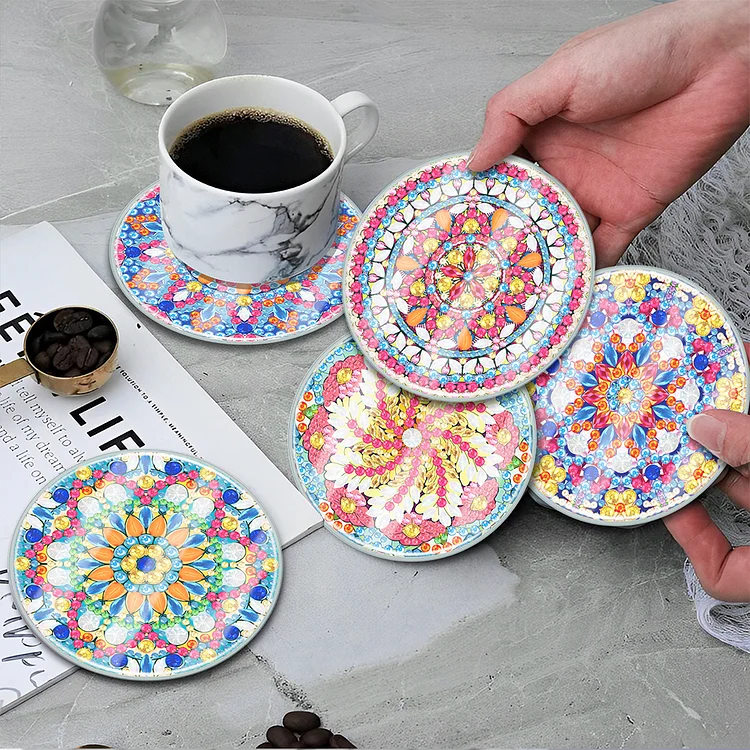 6PCS Mandala DIY Diamond Painting Coaster Set (With Stand) A