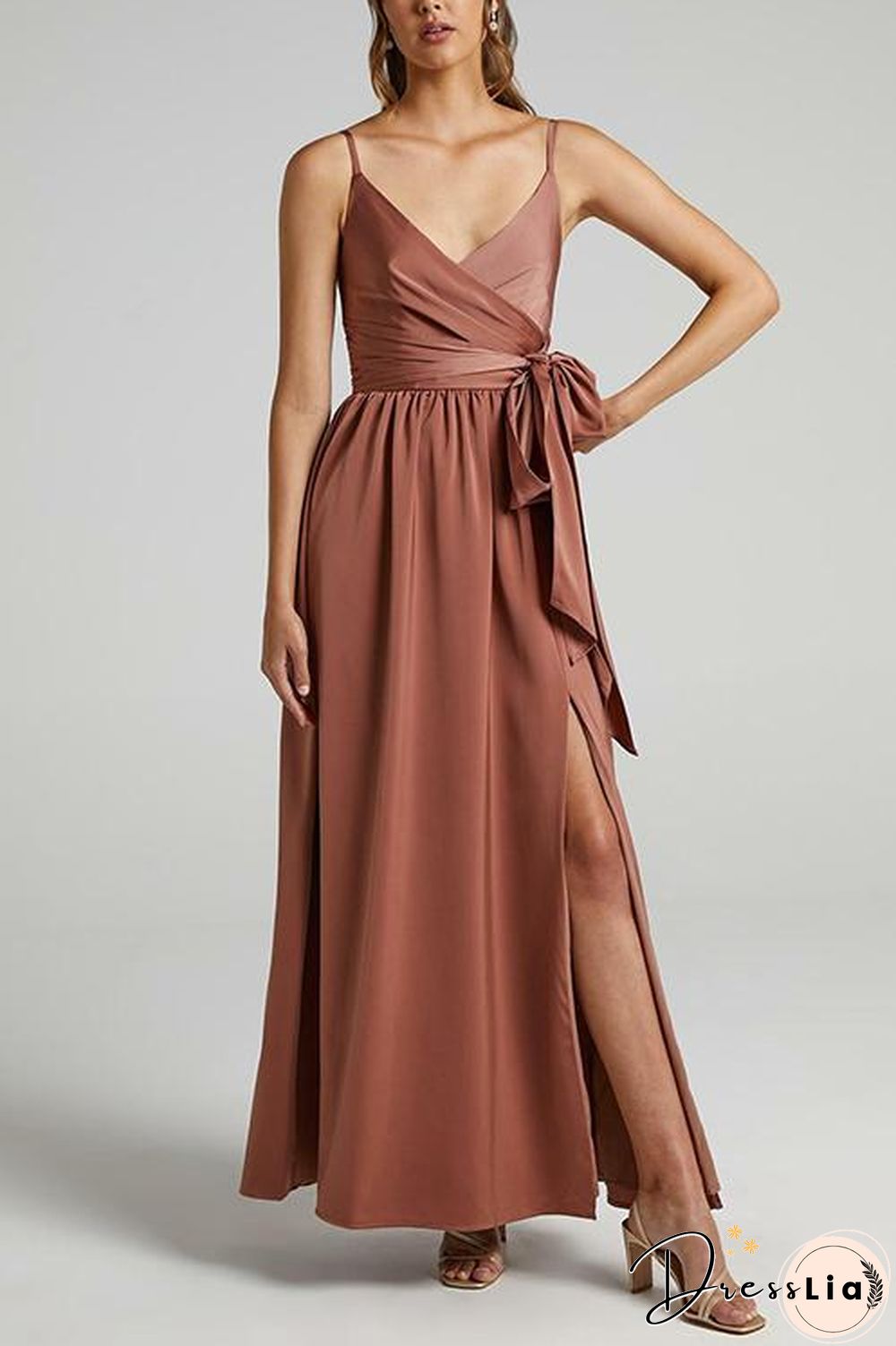 Bow Tie Slit Slip Maxi Dress