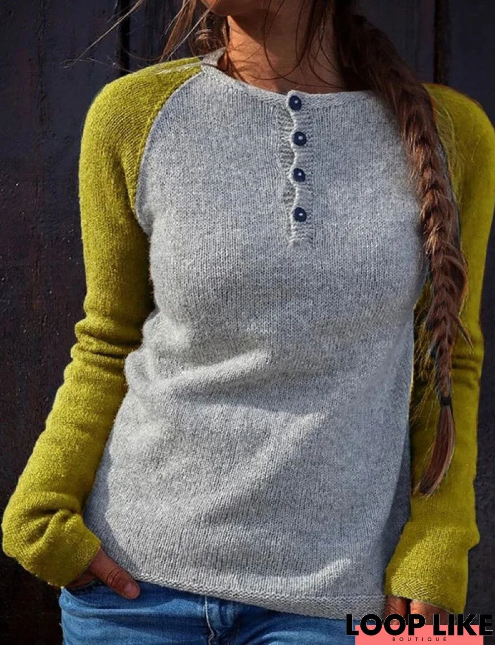 Color Block Pullover Simple Casual Sweater