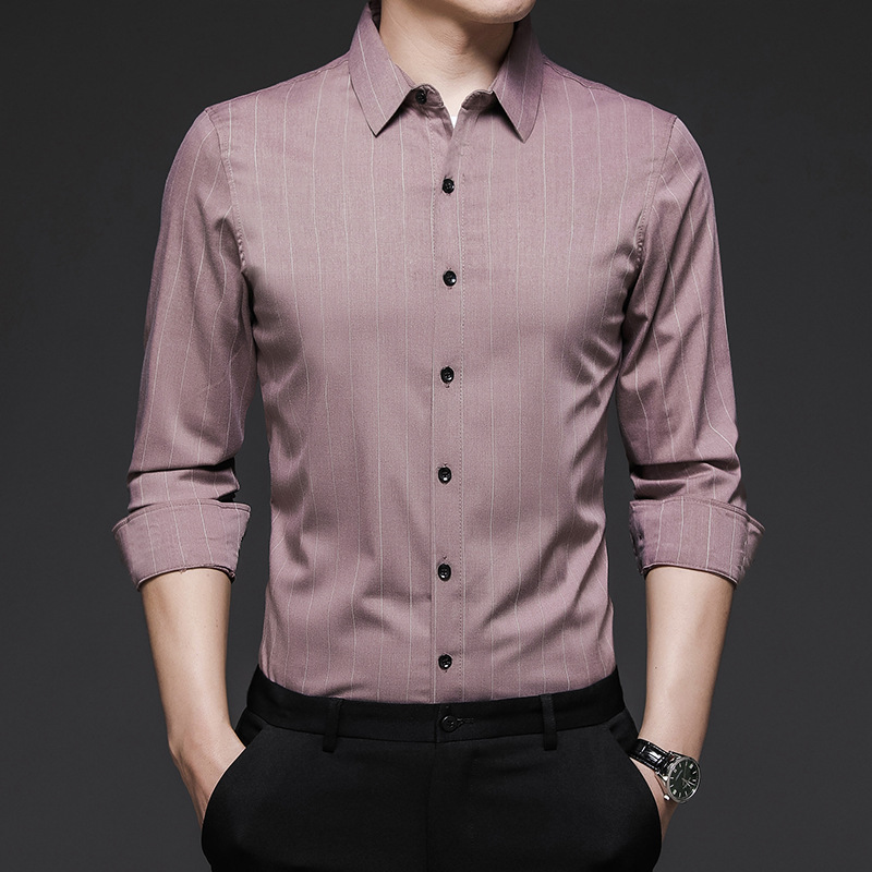 New Men's Long Sleeve Striped Lapel Shirt