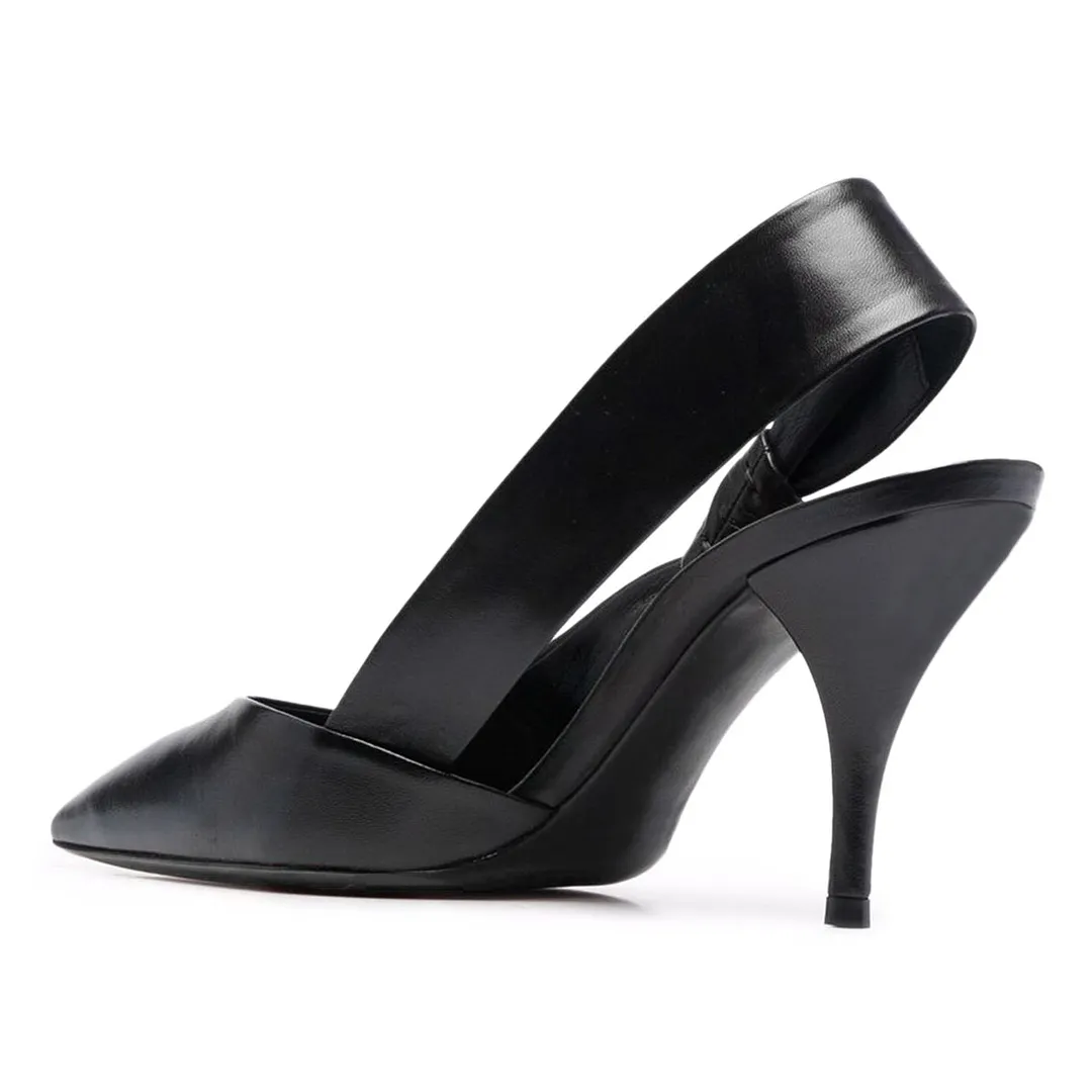 Black Pointed Toe Knot Slingback Pumps Shoes with Stiletto Heels