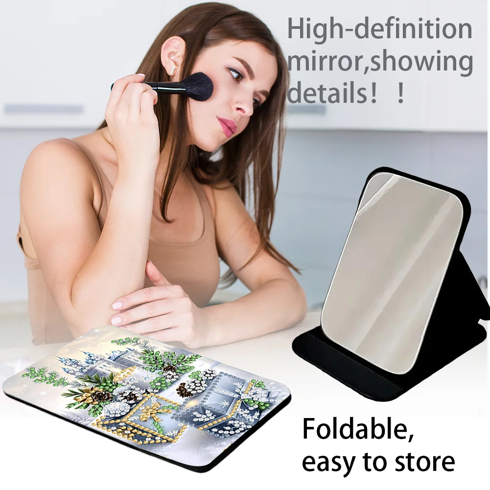 DIY Diamond Art Shiny Crystal Mirror Lightweight Standing Makeup Mirror (Castle)