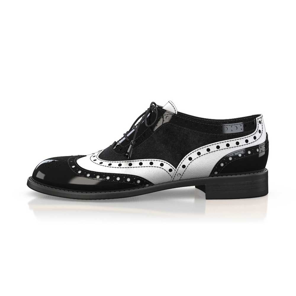 Black & White Round Toe Chunky Heel Lace Up Oxford Shoes Nicepairs