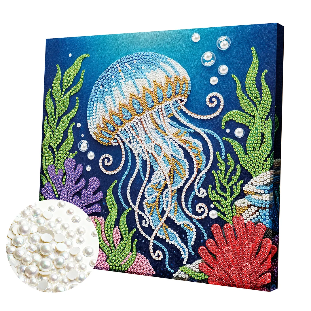 Jellyfish - DIY Pearl Diamond Art Kit With Frame 25*25cm