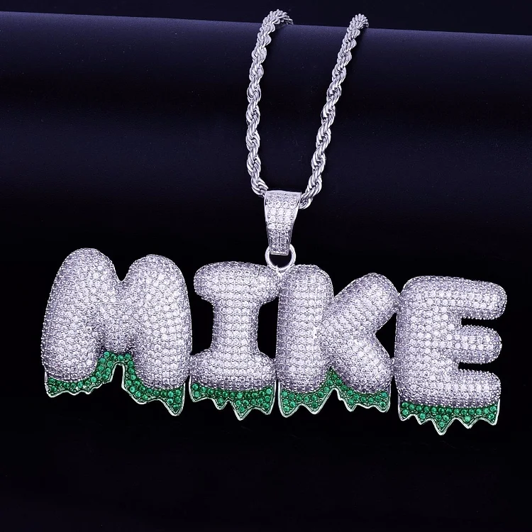 Custom Name Green Drip Bubble Letters Pendants Necklaces