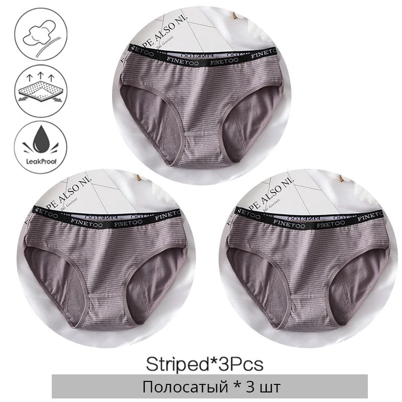 FINETOO Menstrual Panties Women Low-rise Priting Leak Physiological Underwear Ladies Period Proof Briefs Underpants Female Panty