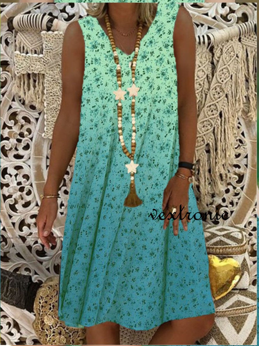 Women Half Sleeve V-neck Solid Color Dress