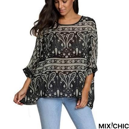 Plus Size Women Chiffon Blouse Shirt Batwing Sleeve Tops Blouses