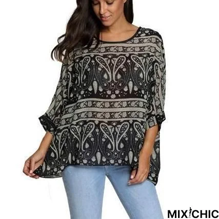 Plus Size Women Chiffon Blouse Shirt Batwing Sleeve Tops Blouses