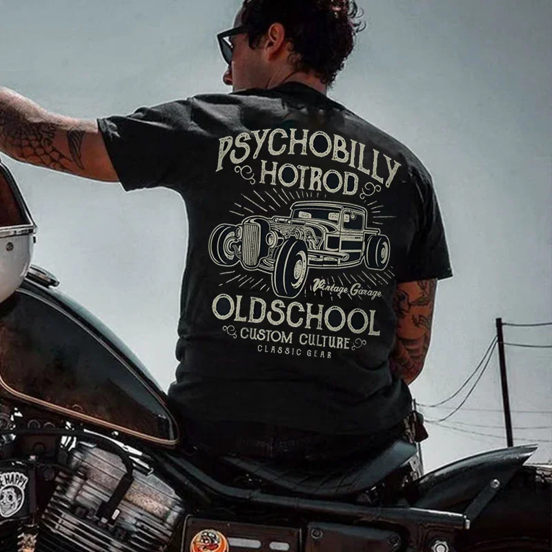 PSYCHOBILLY HOT ROD OLD SCHOOL Classic Car Print Men's T-shirt