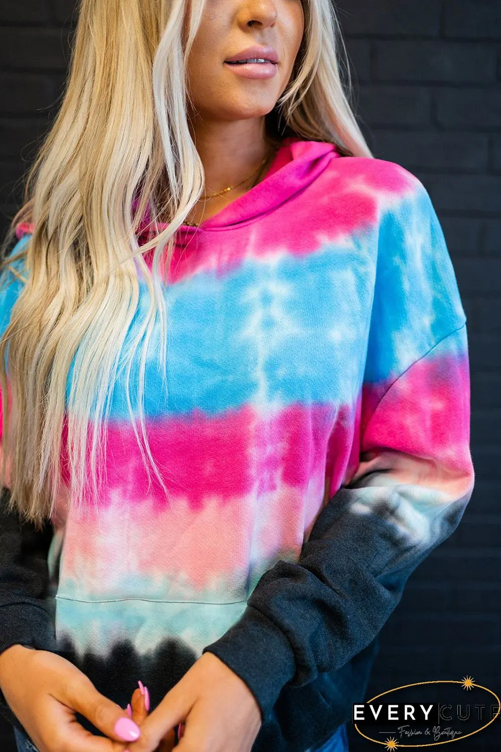 Tie-dyed Print Hoodie with Kangaroo Pocket