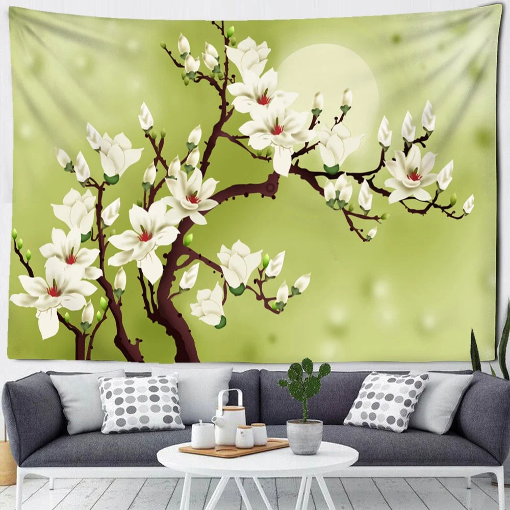 Flower Bird Oil Painting Tapestry Wall Hanging Bohemian Hippie Witchcraft Art Psychedelic Table Mat Home Decor