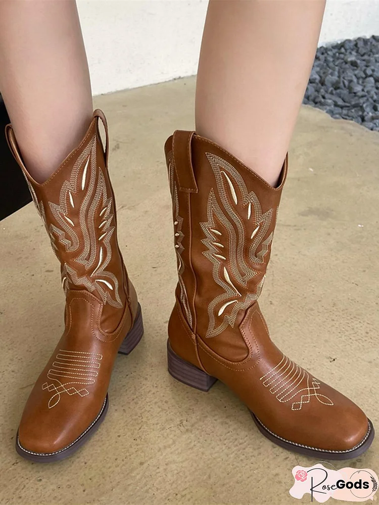 Ethnic Embroidery Bohemian Cowboy Boots