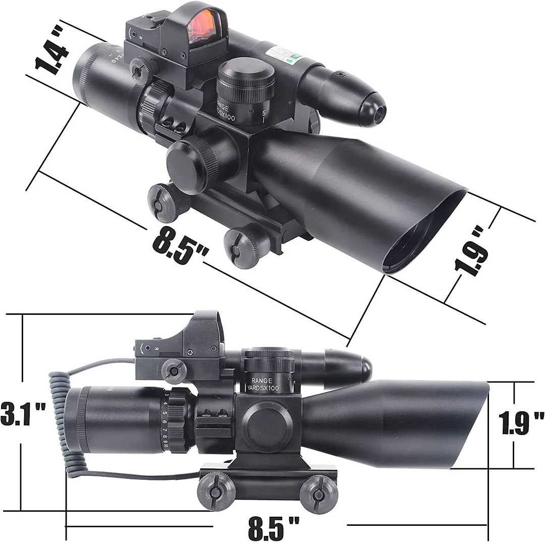 ohhunt® 2.5-10x40 Combo Rifle Scope, Dual Illuminated Mil-dot Reticle, W/Mini Reflex 3 MOA Red Dot Sight and Laser Sight