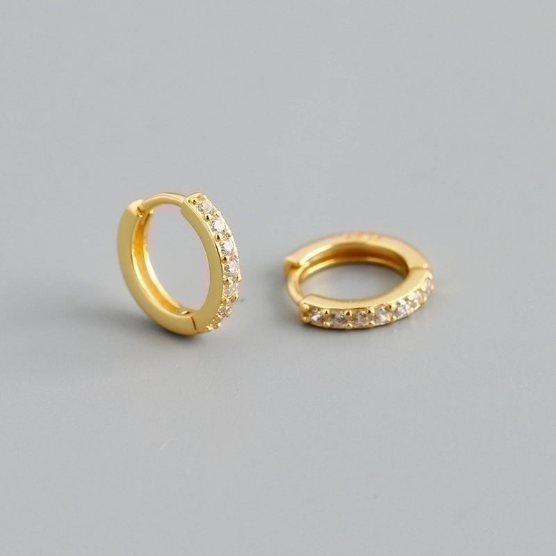 1 Pair 925 Sterling Silver Zircon Circle Earrings