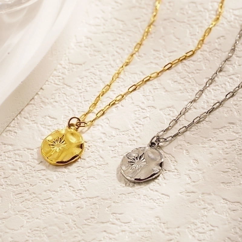 304 Stainless Steel 18K Gold Plated Minimalist Plating Round Star Pendant Necklace