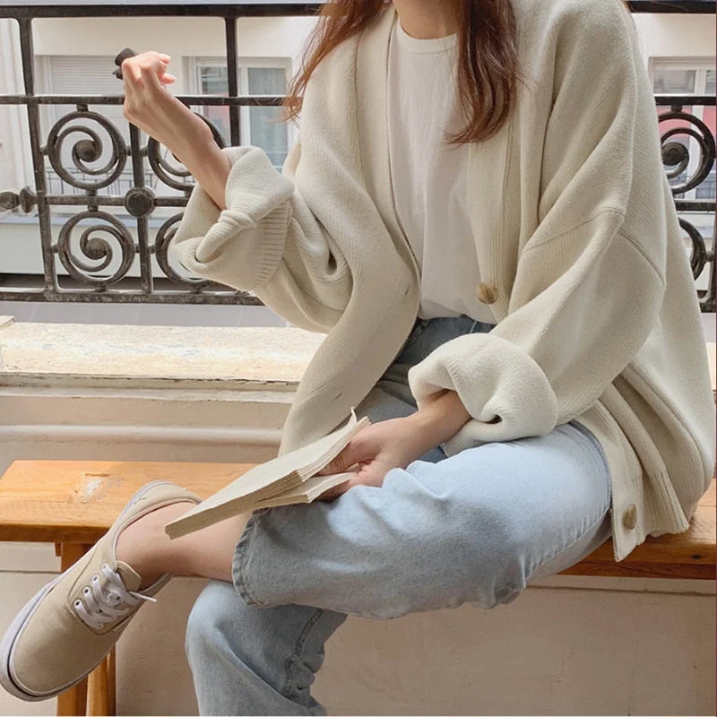 Yitimoky Cardigans New  Autumn Winter Women's Sweaters Plus Size V-Neck Buttons Oversize Fashionable Korean Lady Knitwears