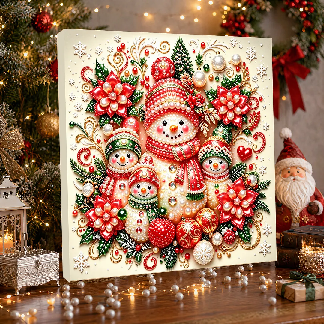 Framed Pearl Painting Snowman Christmas Wall Art 7.87x7.87in