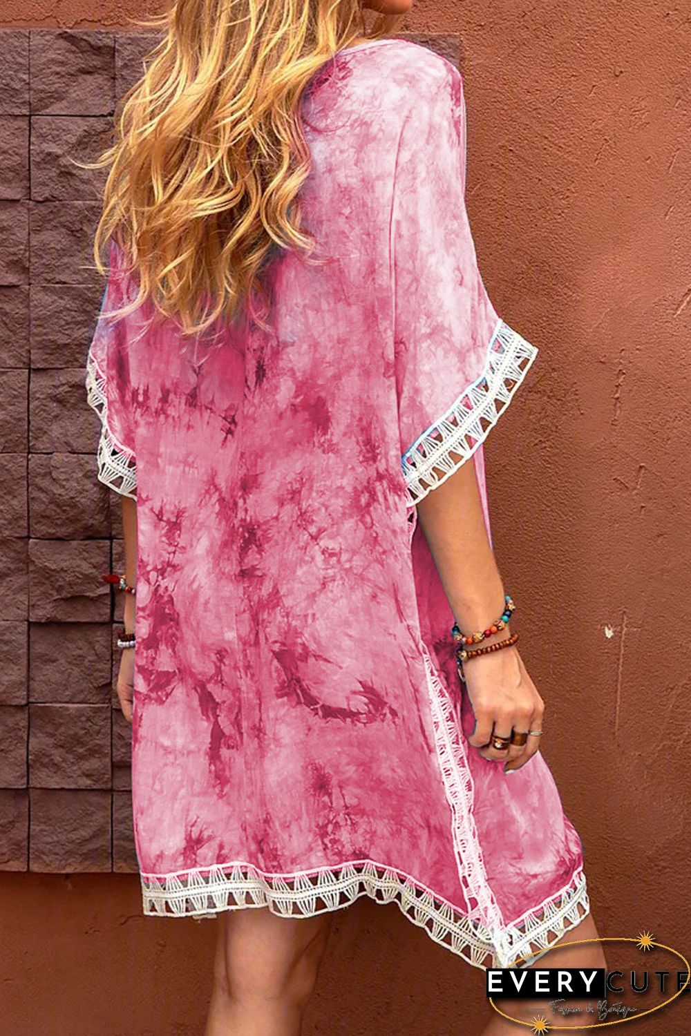 Pink Crochet Tie-dye Beach Dress