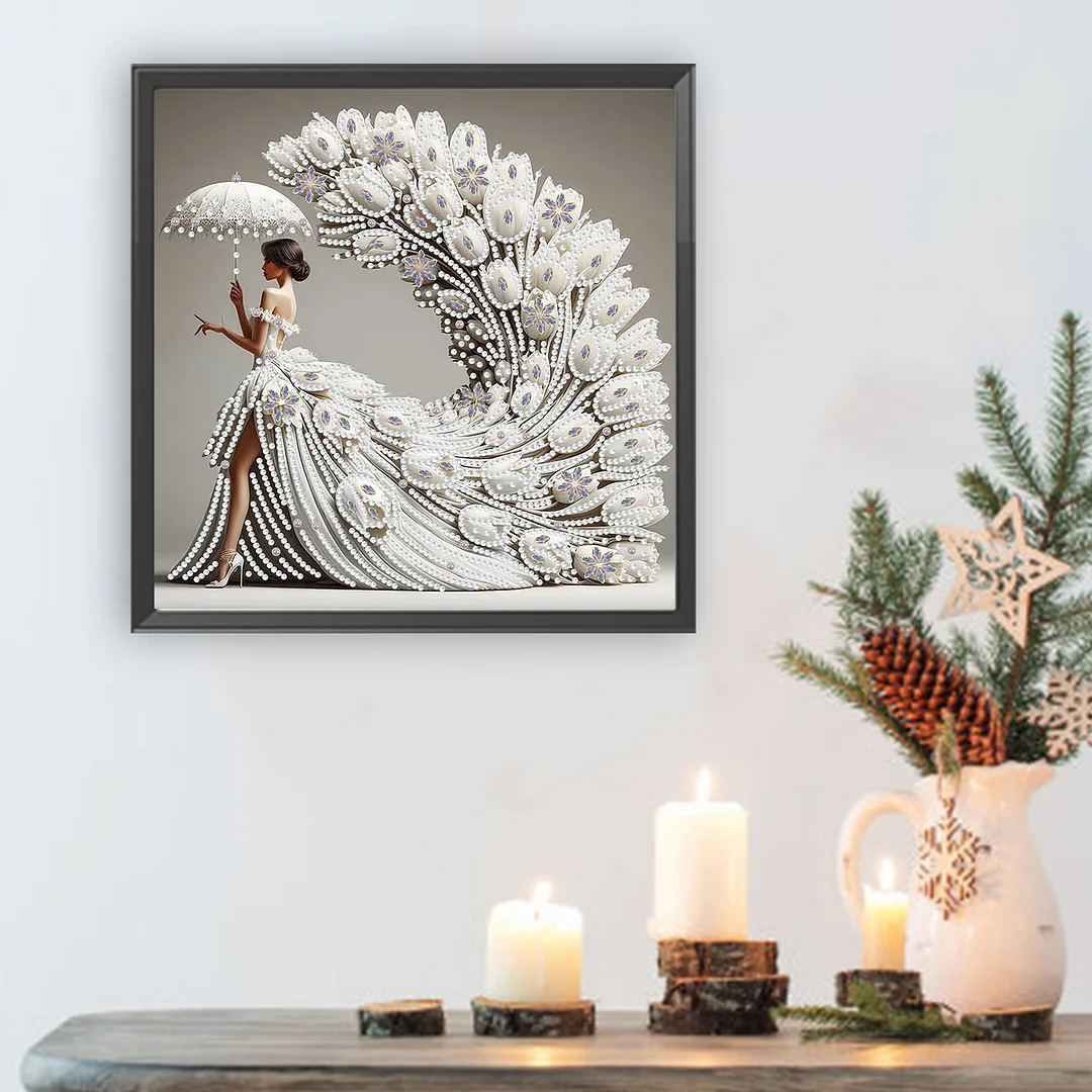 White Dress Beauty Special Shaped DIY Partial Drill Diamond Painting Kit 30x30cm