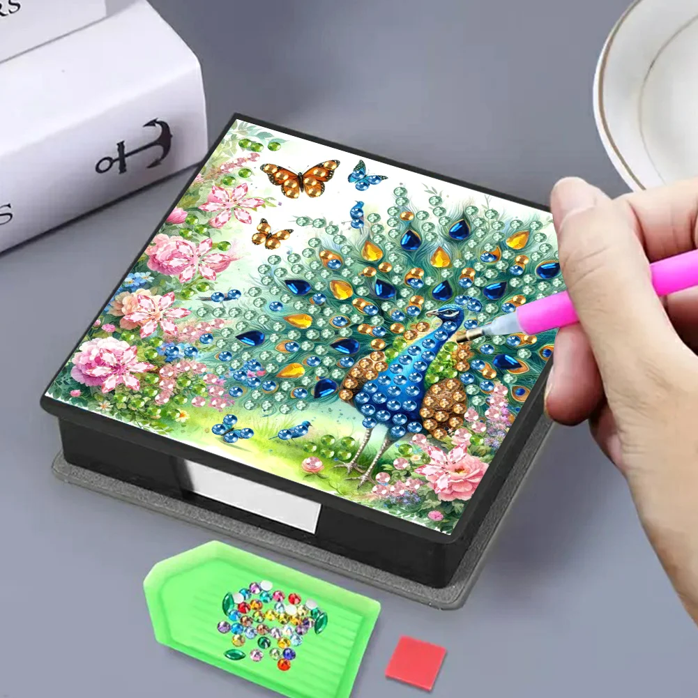 DIY Peacock Diamond Painting Memo Pad Holder Mosaic Kit for DIY Art Craft