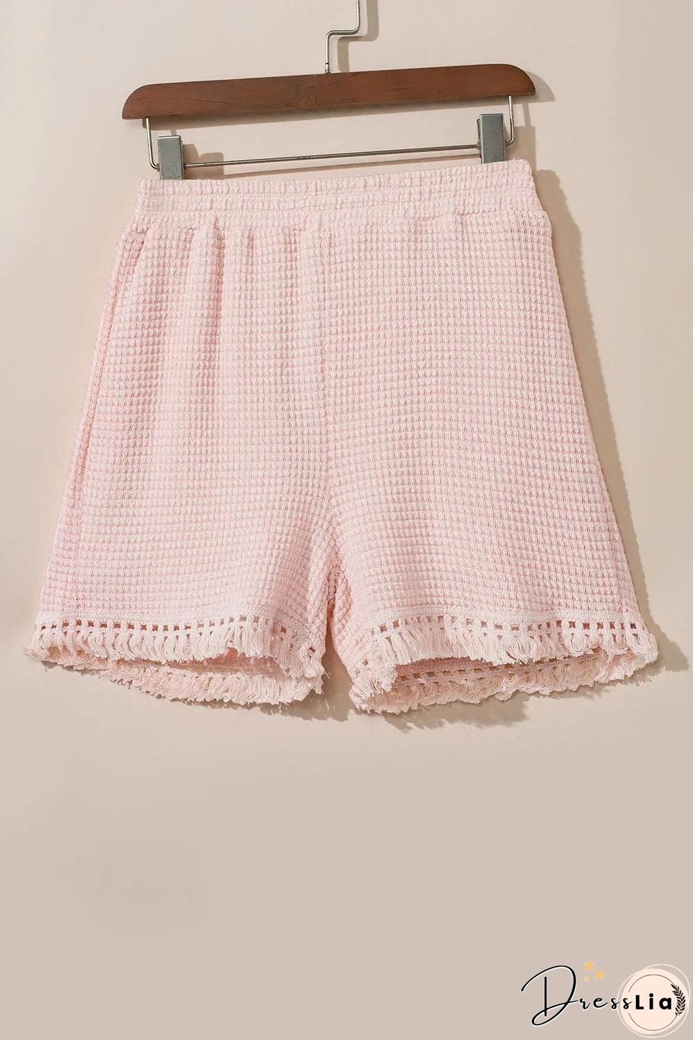 Pink Fringe Trim Textured Short Two Piece Set