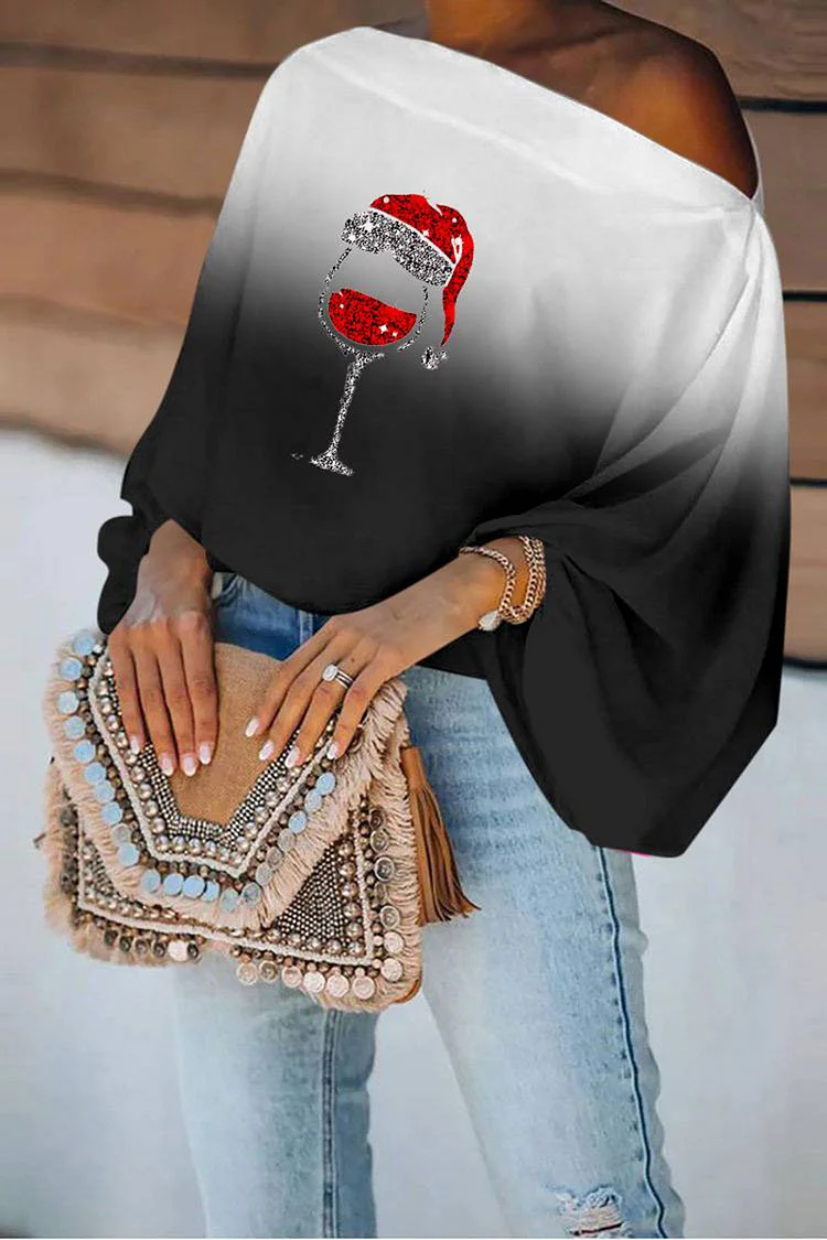 Xpluswear Plus Size Everyday Casual Off Shoulder Lantern Sleeve Print Blouses 