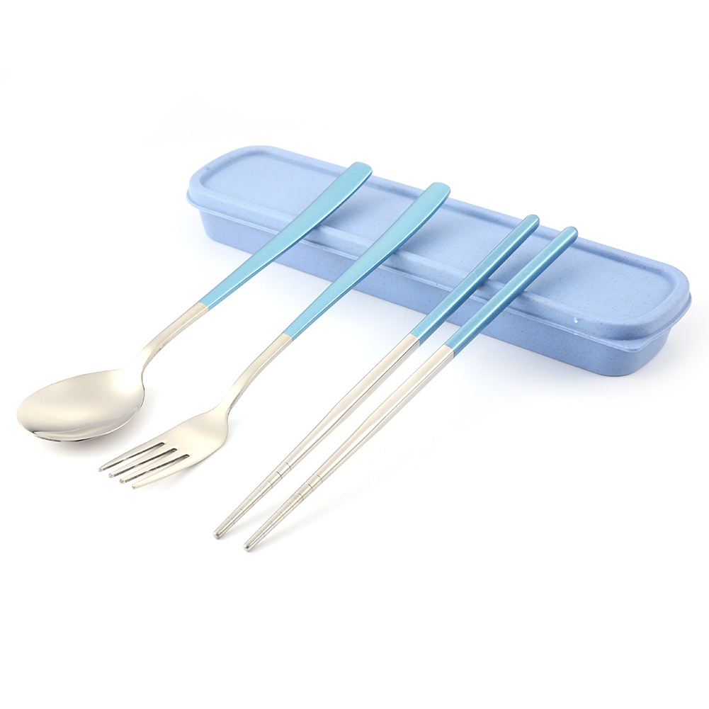 

3pcs Cutlery Set Stainless Steel Chopsticks Fork Spoon Kitchen Dinnerware, Blue, 501 Original