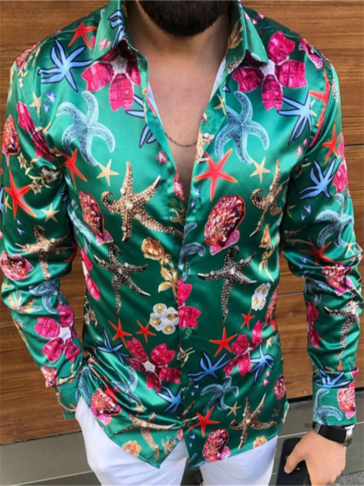Starfish Fall and Winter Men's Striped Lapel Cardigan Striped Long-sleeved Shirt Green, Purple, Red, Blue