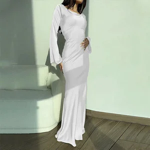 Uveng Uveng New Women's Wear Elegant Sexy Waist Round Collar Long Sleeves Slim Winter Dress