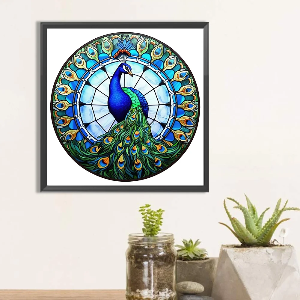 Diamond Painting - Full Round Drill - Stained Glass Peacock(30*30cm)