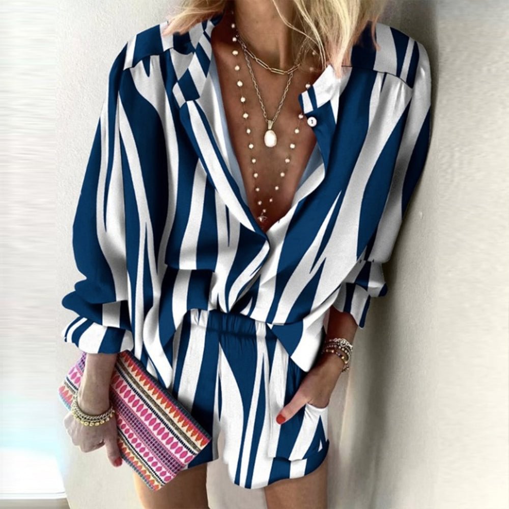 Casual Striped Long Sleeve Print Two Piece Set