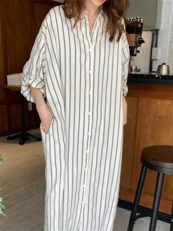 Chic Striped Mid-sleeve Maxi Dress
