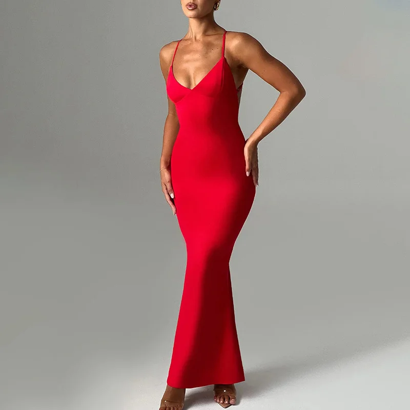Uveng Uveng Summer New Temperament Sexy Trend V Collar Back Slim Dress Dress