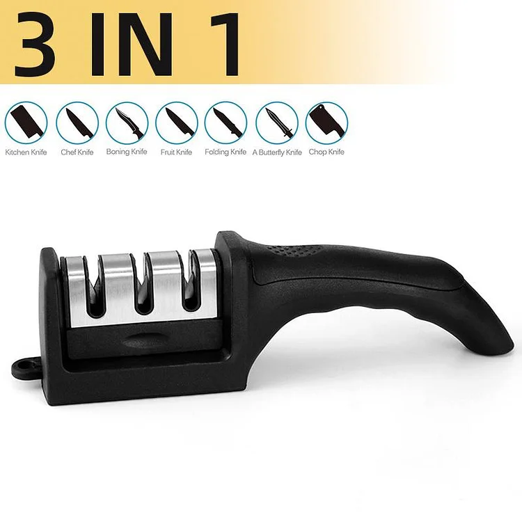 Kitchen 3-Segment Knife Sharpener Household Multi-Functional Hand-Held Three-Purpose Black Sharpening Stone