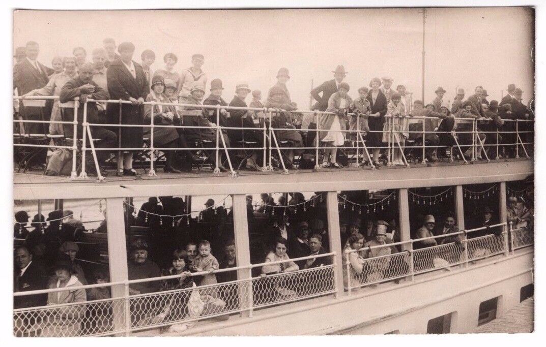 Antique Ship Boat with Passengers RPPC Real Photo Poster painting Postcard Early 1900's Unused