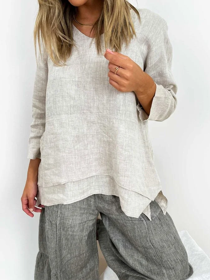 Women's cotton and linen casual loose shirt