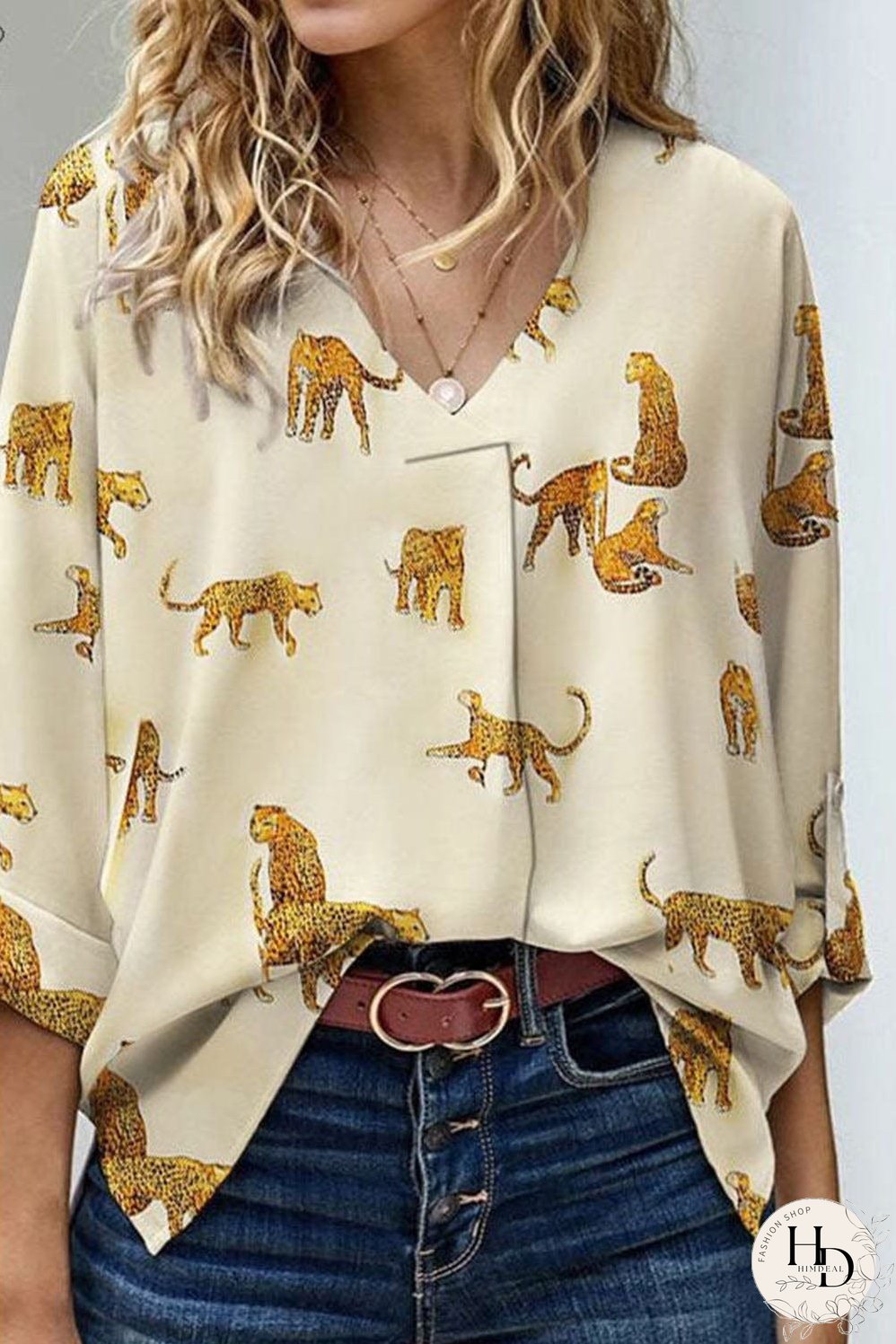 Tempting Printed Lapel Single-Breasted Long-Sleeved Blouse