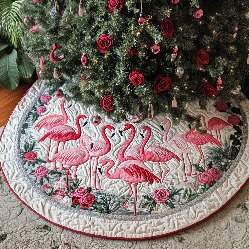Flamingo Bliss Quilted Christmas Tree Skirt NCU0PT2666