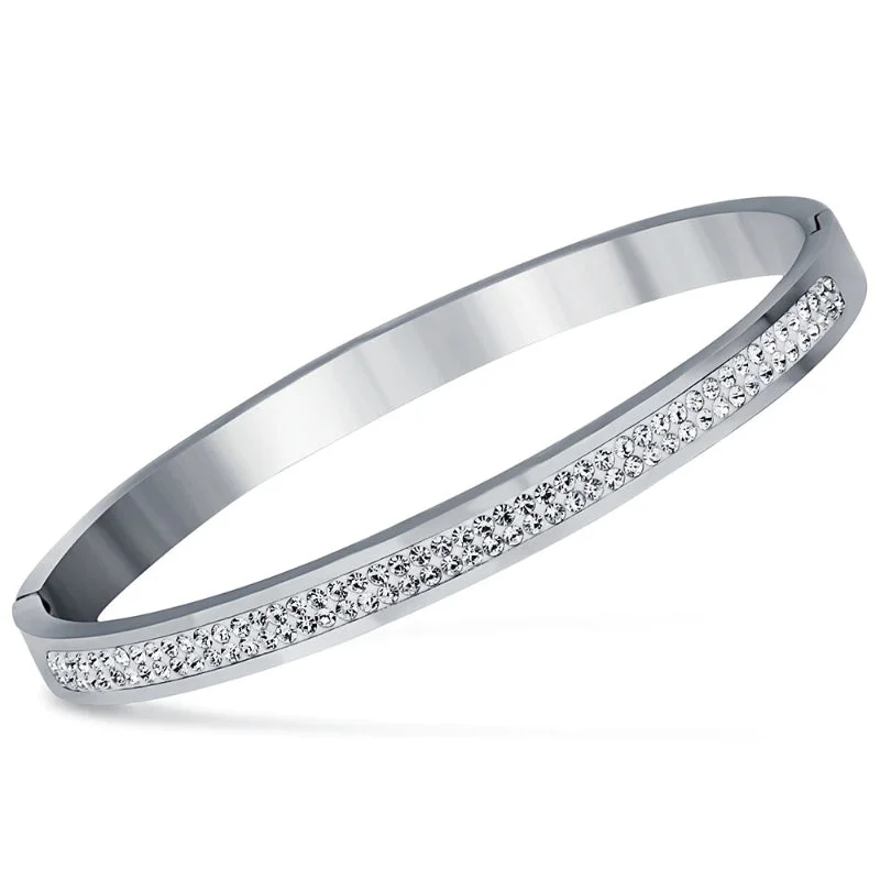 Classic Rhinestone Studded Stainless Steel Bangle Bracelets