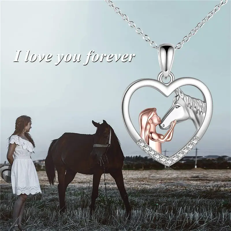hollow with horse pendant necklace inlaid zircon silver plated cute design for women teen birthday holiday gift details 1